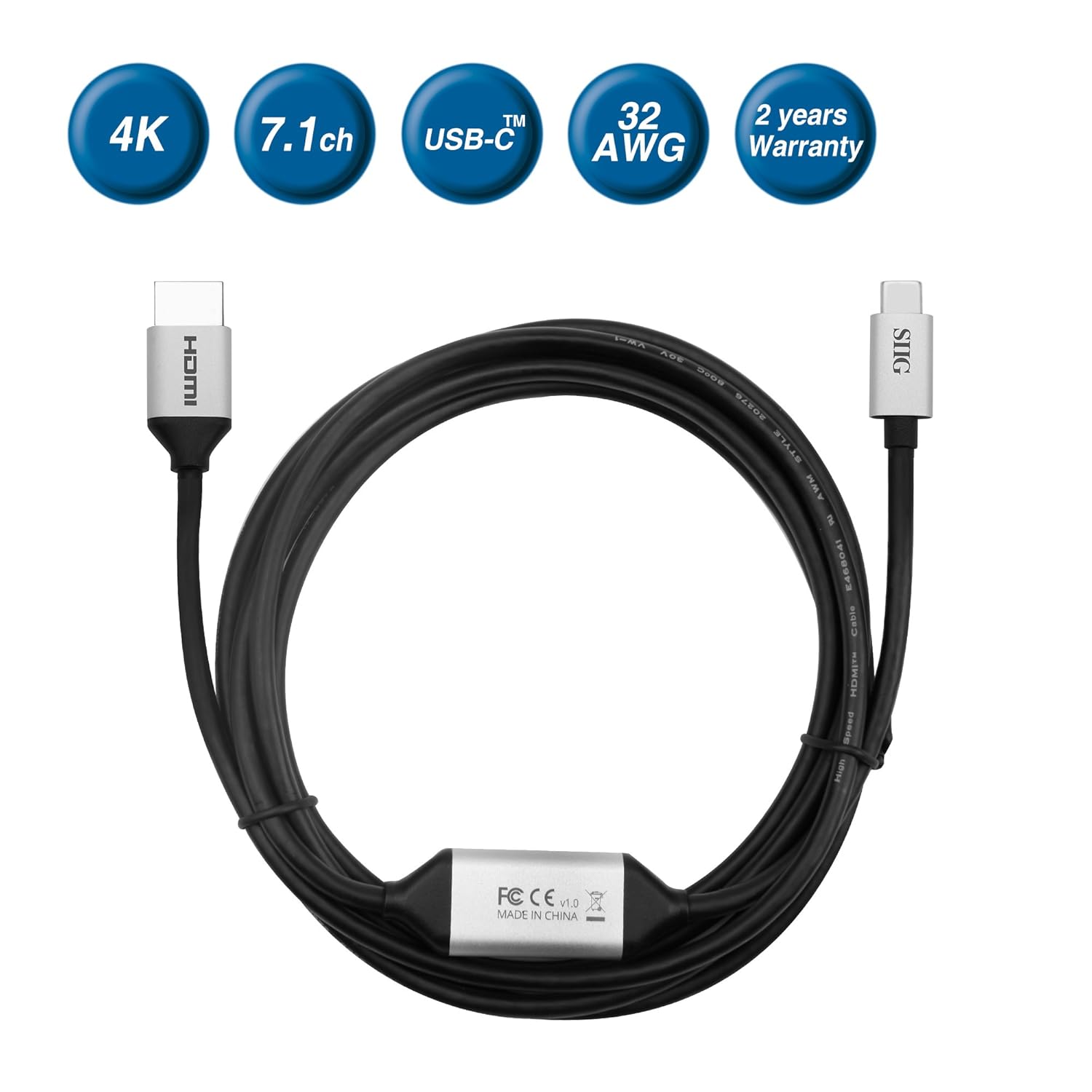Amazon.com: SIIG 2M USB Type C to 4K HDMI Active Cable | Thunderbolt 3  Compatible | Works with USB-C MacBook Pro, iMac, Surface Book 2, Pixelbook,  ...
