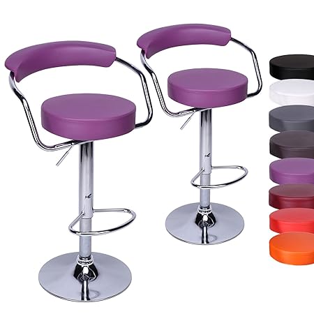 CCLIFE 1er / 2er Rund Barhocker Barstuhl Höhenverstellbar 65-85 cm Drehbar mit Lehne Kunstleder Küche, Farbe:Lila, Größe:2er-