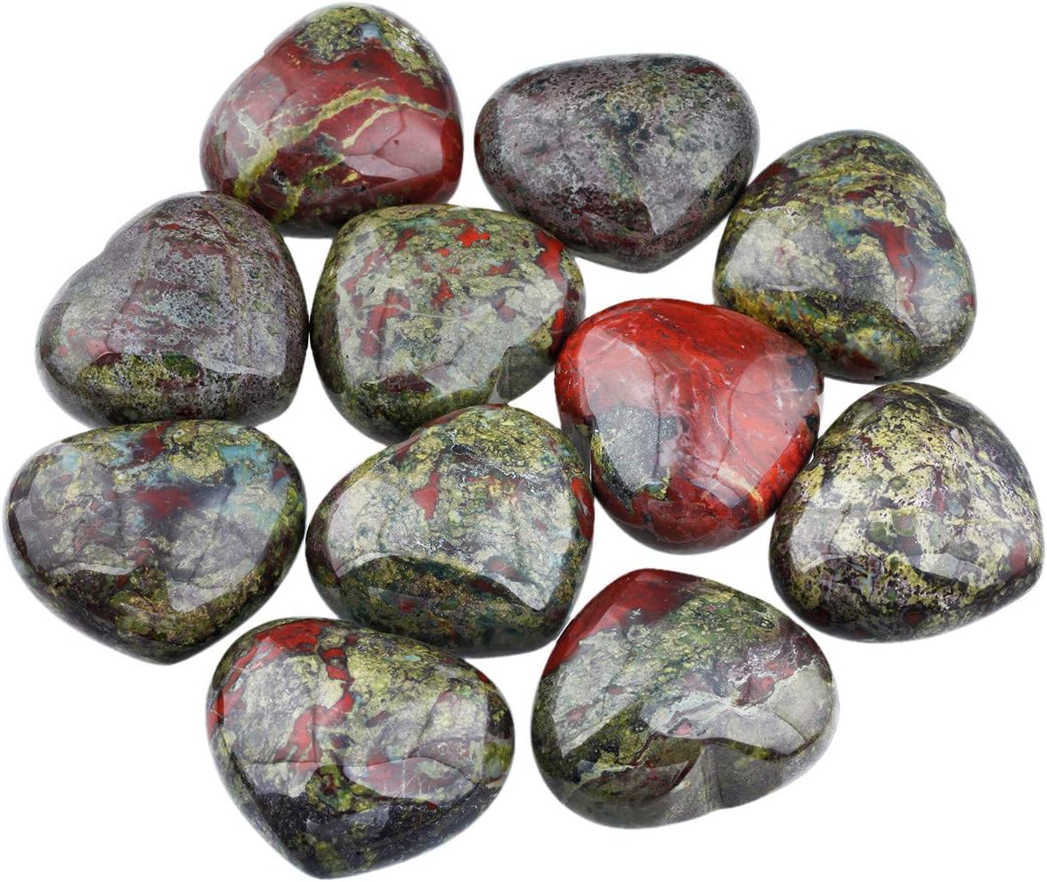 Nupuyai Dragon Bloodstone Heart Palm Worry Stone for Chakra Reiki Healing Crystal Love Stone for Home Decoration 45mm - Image 4