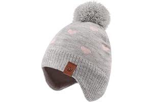 JANGANNSA Knitted Baby Hat Scarf Set Winter Warm Boys Girls Beanie Fleece Lining Toddler Kids Hats with Pompom