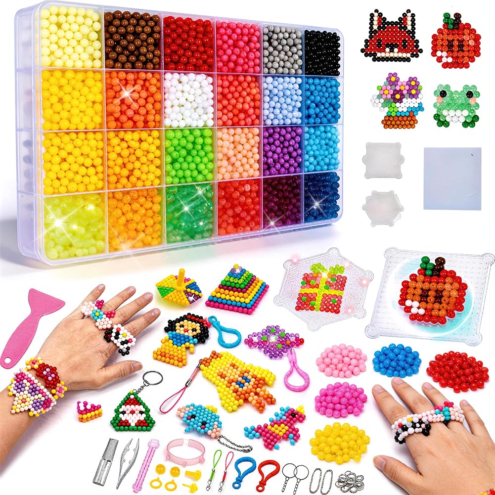 Water Fuse Beads Kit, 24 Colors 3000pcs Magic Sticky Beads, DIY Magic Water Beads for Children Beginners DIY Toys, with Arts and Crafts Accessories for Kids Beginners Gift
