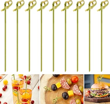 Amazon Coobbar 300本パック ツイストエンド 竹製ピック 5インチ 竹製ノット串 カクテルパーティー クラブサンドウィッチ スナック用 Coobbar カクテルピック オードブルピン 通販