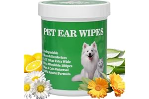 Lisveory 180ct Biodegradable Dog Ear Cleaner Wipes, 8cm XL-Size Ear Wipes for Dogs and Cats, Remove Ear Wax Debris, Relief Ear Itchy, Eliminate Odors, All Natural Pet Otic Cleaning Wipes
