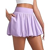 CRZ YOGA High Waisted Bubble Tennis Skirts for Women - Mini Casual Ruffled Hem Lined Balloon Skort with Pockets