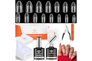 modelones Gel Nail Kit Almond, Upgrade 15Sizes Fake Nails, 9-in-One Glue Dehydrator & Mini U V Light Clipper, 510Pcs Medium Almond Press on Tips for Extension DIY Salon Home Gift