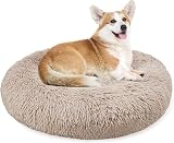Enjamoy Plush Donut Dog Bed Calming Round Pet Bed 70cm Brown