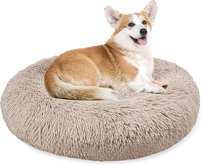 Enjamoy Plush Donut Dog Bed Calming Round Pet Bed 70cm Brown