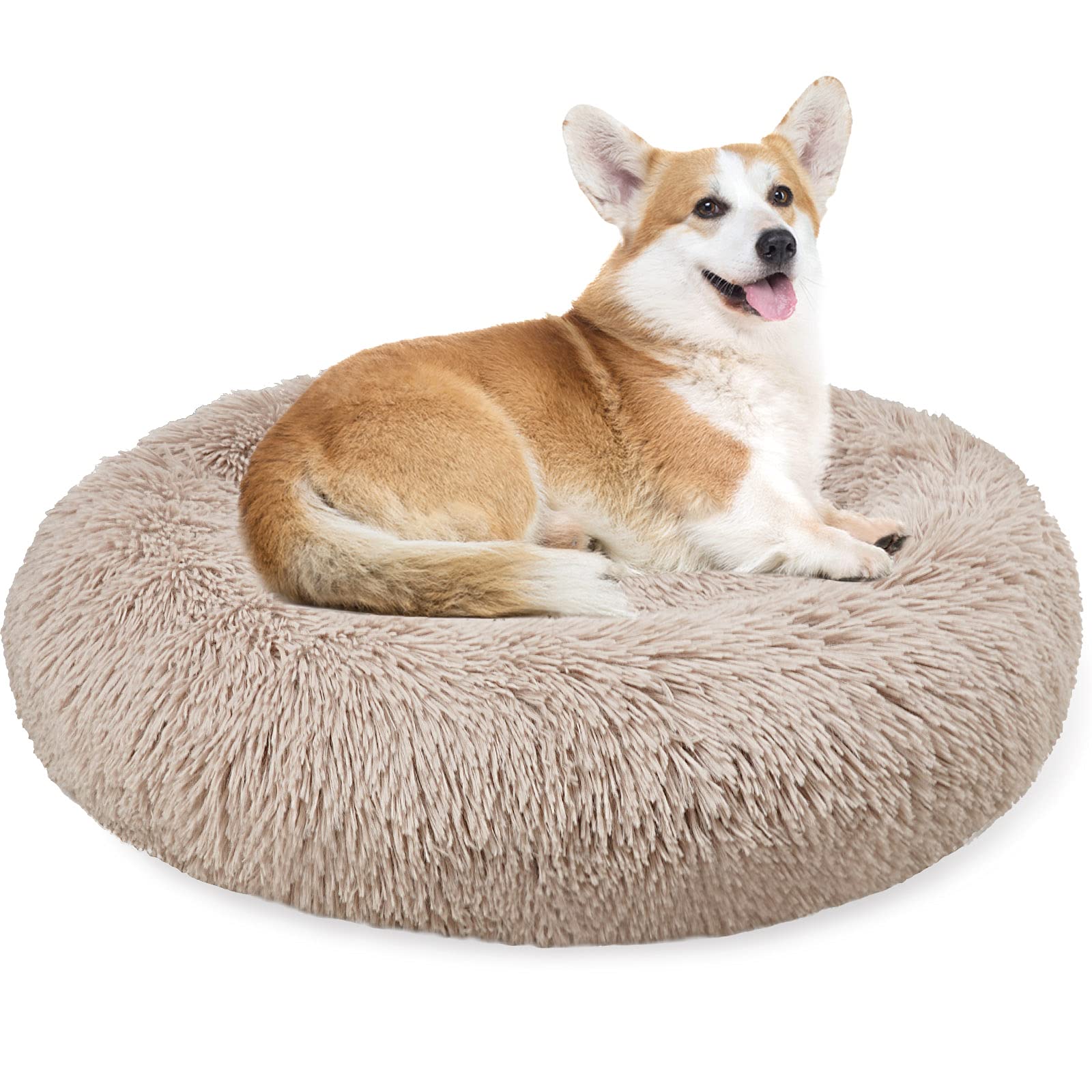 Enjamoy Plush Donut Dog Bed, Calming Round Dog Cat Bed Soft and Fluffy Cuddler Pet Cushion Self-Warming Puppy Beds Machine Washable, Brown 70cm — image 1