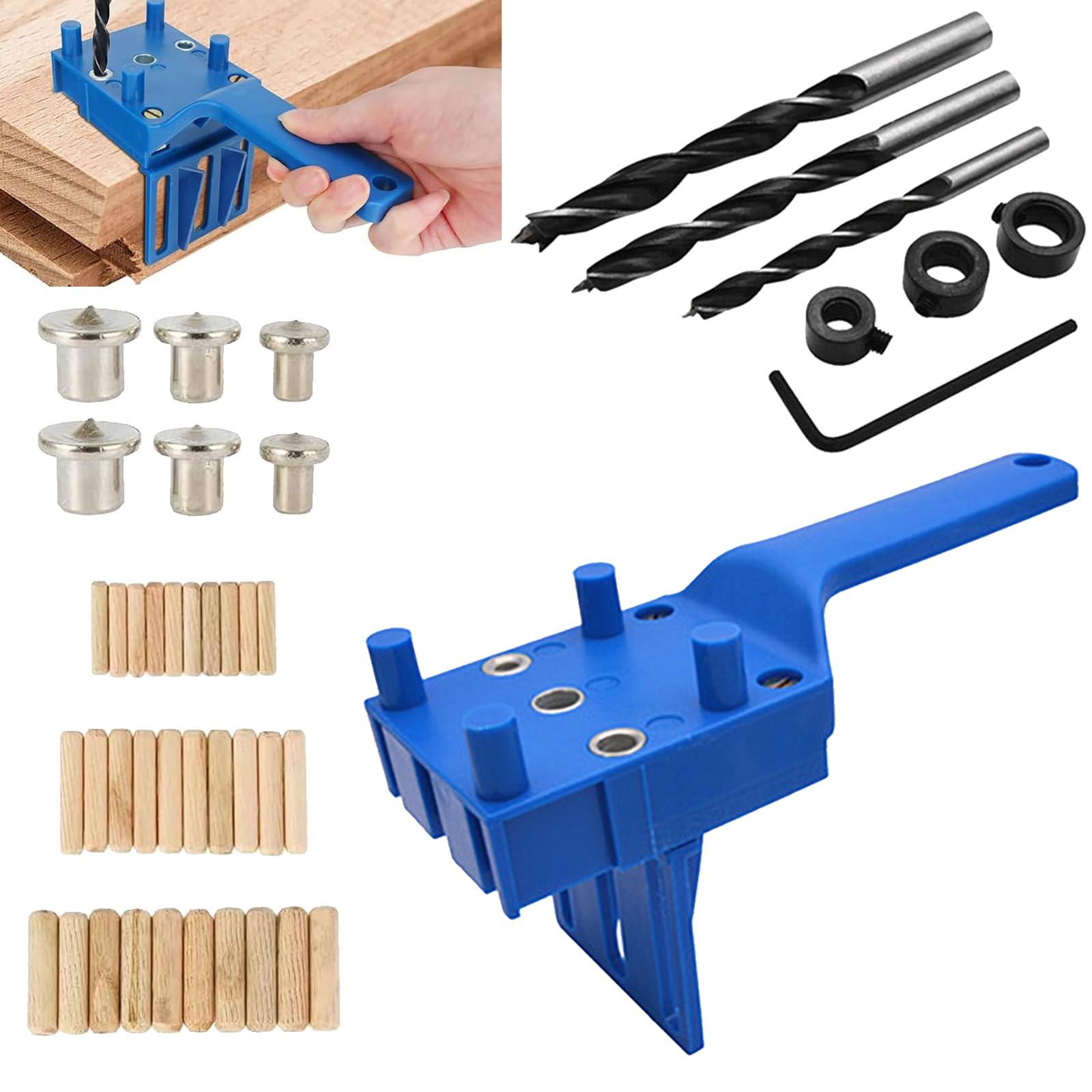 Dowel Jig Kit, 44 Pcs Metal Sleeve Wood Drilling, Drill Jig, 6/8/10mm Woodworking Positioning Pin Fixture Kit, for Woodworking Drilling, Grey