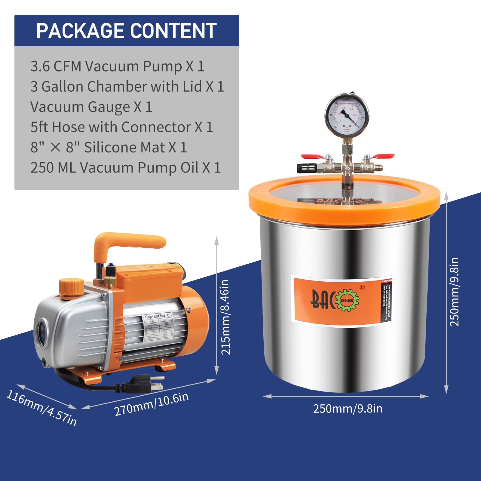 SucceBuy 1,5/3/5 Gallonen Vakuumkammer und 3,5 CFM einstufiges Pumpenset mit 4,92 Fuß Schlauch zum Entgassen von Harz-Silikon-Epoxidharze 13 SucceBuy 1,5/3/5 Gallonen Vakuumkammer und 3,5 CFM einstufiges Pumpenset mit 4,92 Fuß Schlauch zum Entgassen von Harz-Silikon-Epoxidharze 13