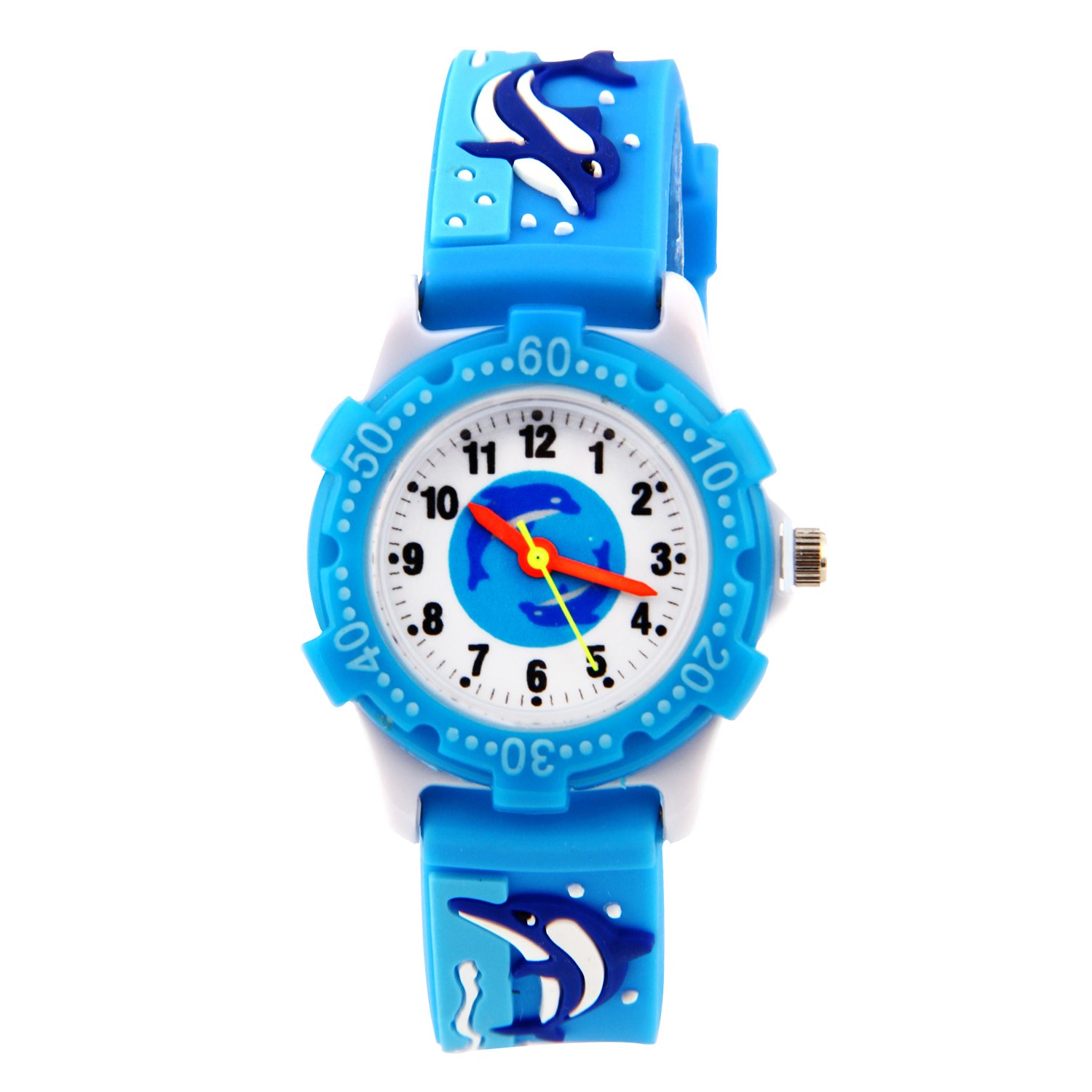 ele ELEOPTION Children's Watch Waterproof 3D Cute Cartoon Round Dial Silicone Rubber Band Quartz Wrist Watch Xmas Gift for Little Girls Boy Kids Children Environmental Friendly - Dolphins, Blue
