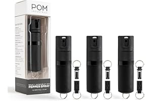 POM Premium Pepper Spray Keychain, Quick Release Access Flip Top Safety, Police Grade OC Formula with UV Marking Dye, 25 Precision Bursts, 10 Foot Effective Range, Made in USA