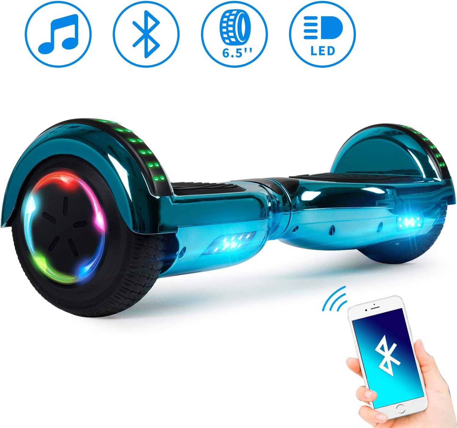 Spadger Hoverboard UL 2272 Certified Flash Wheel 6.5" Hoverboard with LED Light Self Balancing Wheel Electric Scooter