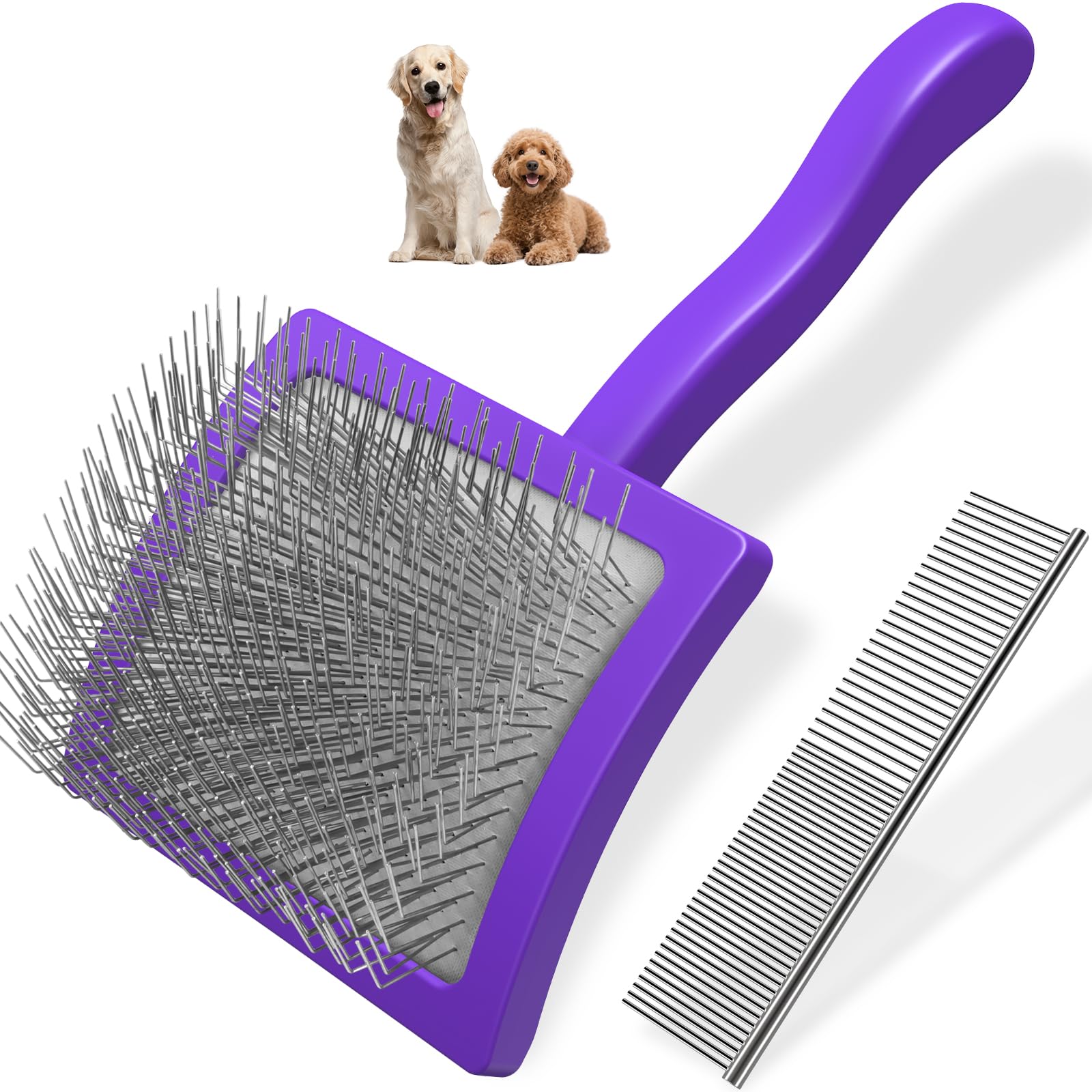 Photo 1 of 2PCS Slicker Brush for Dogs & Pet Comb,Professional Dog Grooming Brush (Goldendoodles,Poodles,Labradoodles) with Extra Long Pins to Effectively Remove Tangles, Knots and Mats (Purple Large)