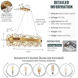 Siljoy Modern Crystal Chandelier, Rectangular Gold