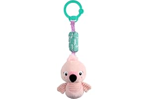 Bright Starts Flamingo Chime Along Friends Plush Take-Along Stroller or Carrier Toy, Ages 0 Month+