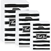Jeyiour 300 Pcs Thank You Merchandise Bags with Handles Die Cut Plastic Shopping Bags Thank You Gift Boutique Goodie Sacks for Party Stores, 3 Sizes(Stripe)