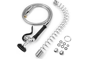 MEKMGI Spray Valve with 45" Flexible Stainless Steel Hose & Pre-Rinse Overhead Spring, Commercial Faucet Flexible Hose with Spray Head Replacement Kit for Commercial Restaurant Industrial Kitchen Sink Faucet