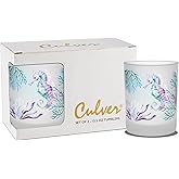 Culver Decorated Frosted DOF Double Old Fashioned Glass, 13.5-Ounce, Gift Boxed Set of 2 (Sealife)