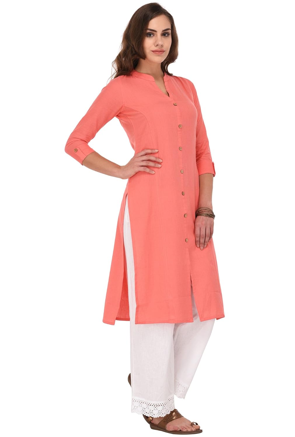 pistaa's women's cotton straight kurti (peach_xs)