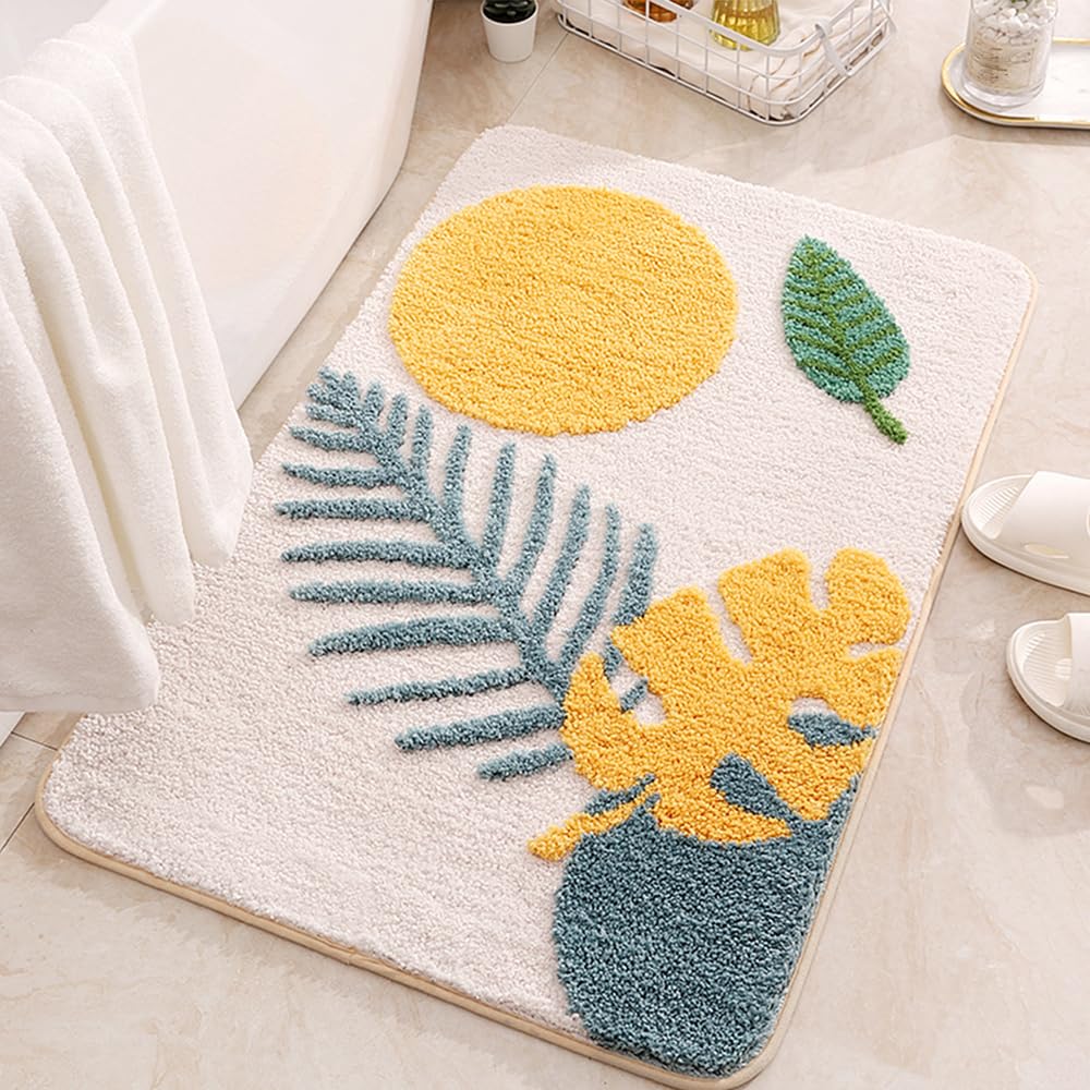 Morbuy Non-slip Bathroom Rugs, Bath Mat Bathroom Carpet Super Absorbent Soft Shower Suitable for Living Room/Kitchen/Bedroom Indoor Outdoor (40 * 60cm, Green leaf 2) — image 1