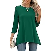 LOMON 3/4 Sleeve Tunic Tops for Women Loose Fit Dressy Casual Blouse Flowy Shirts to Wear with Leggings S-3XL