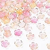 CustomyLife 100Pcs Pink Gradient Cherry Blossom Beads, 5-Petal Acrylic Flower Beads, Gold-Plated Mini Spacer Beads Charms Halloween Christmas for Bracelets Jewelry Making
