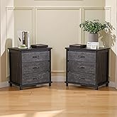 Black Nightstand Set of 2, High Dresser for Bedroom with 3 Drawers, Bedside Table Night Stand End Table with Natural Unique Wood Grains for Bedroom, Closet, Entryway, Small Space