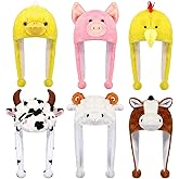Newcotte 6 Pcs Kids Costume Hats Animal Hats Set Plush Fun Animal Headgear for Adults Teens Theme Party Christmas Halloween
