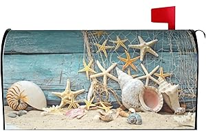 Abucaky Sea Beach Shells Starfish Mailbox Cover Magnetic Ocean Theme Waterproof Mailbox Wraps Post Letter Box Decor 25.5x21 in