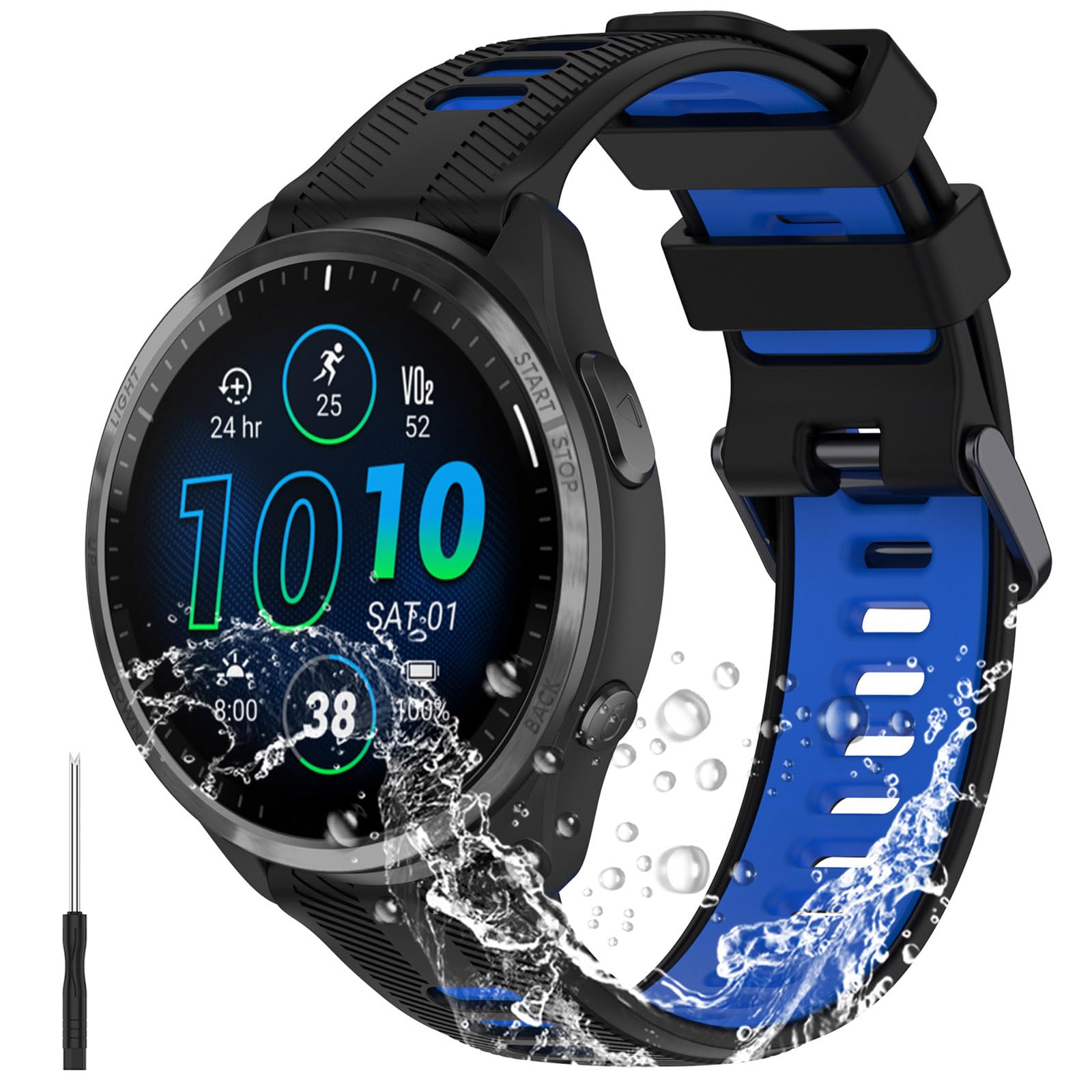 Miimall Strap Compatible for Garmin Forerunner 965 Strap, Soft Silicone Sports Band Adjustable Replacement Wristband for Garmin Forerunner 965/955/945/935 (Black+Blue)
