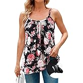 V FOR CITY Women Built-in Bra Camisole Adjustable Strap Tank Top Summer Loose Fit Cami Shirts S-3XL