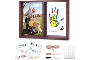 NABANCE Family Handprint Kit, DIY Baby Hand and Footprint Handmade Keepsake Wooden Frame with 6 Non-Toxic Baby-Safe Paint, Family Gifts Ideas Gift for New Parents, Grandparents, Father's Day, Mother's Day