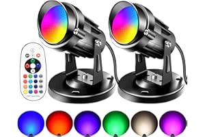 FZWLE Spot Lights Indoor:RGBW LED Spotlight with Remote Control | Color Changing Uplighting |120V Plug-in 6 FT Cord with Floo