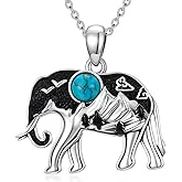 BETHZA Nature Turquoise Elephant Necklace for Women 925 Sterling Silver Vintage Nature Elephant Pendant Western Jewelry Gifts for Her