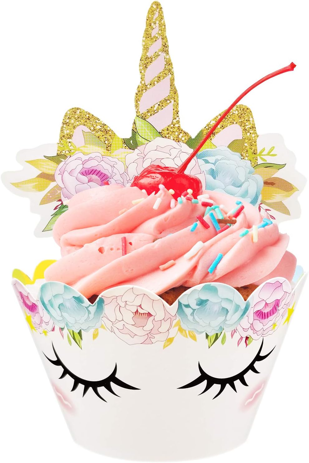 Supreona Unicorn Cupcake Toppers Wrappers Happy Birthday Party Cake Decoration (Set of 24)…