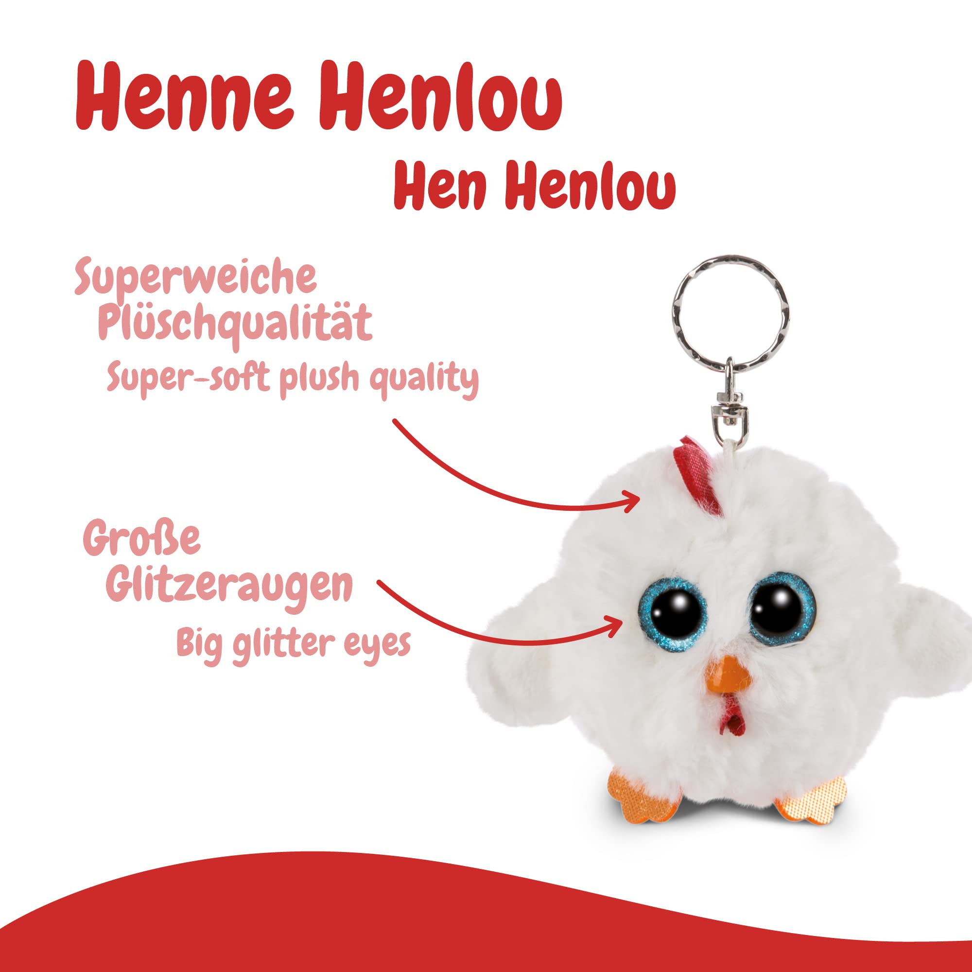 NICI Glubschis: Das Original – Glubschis Schlüsselanhänger Henne Henlou 9 cm – Huhn Kuscheltieranhänger mit Schlüsselring für Schlüsselband, Schlüsselbund & Schlüsselhalter – Taschenanhänger 3