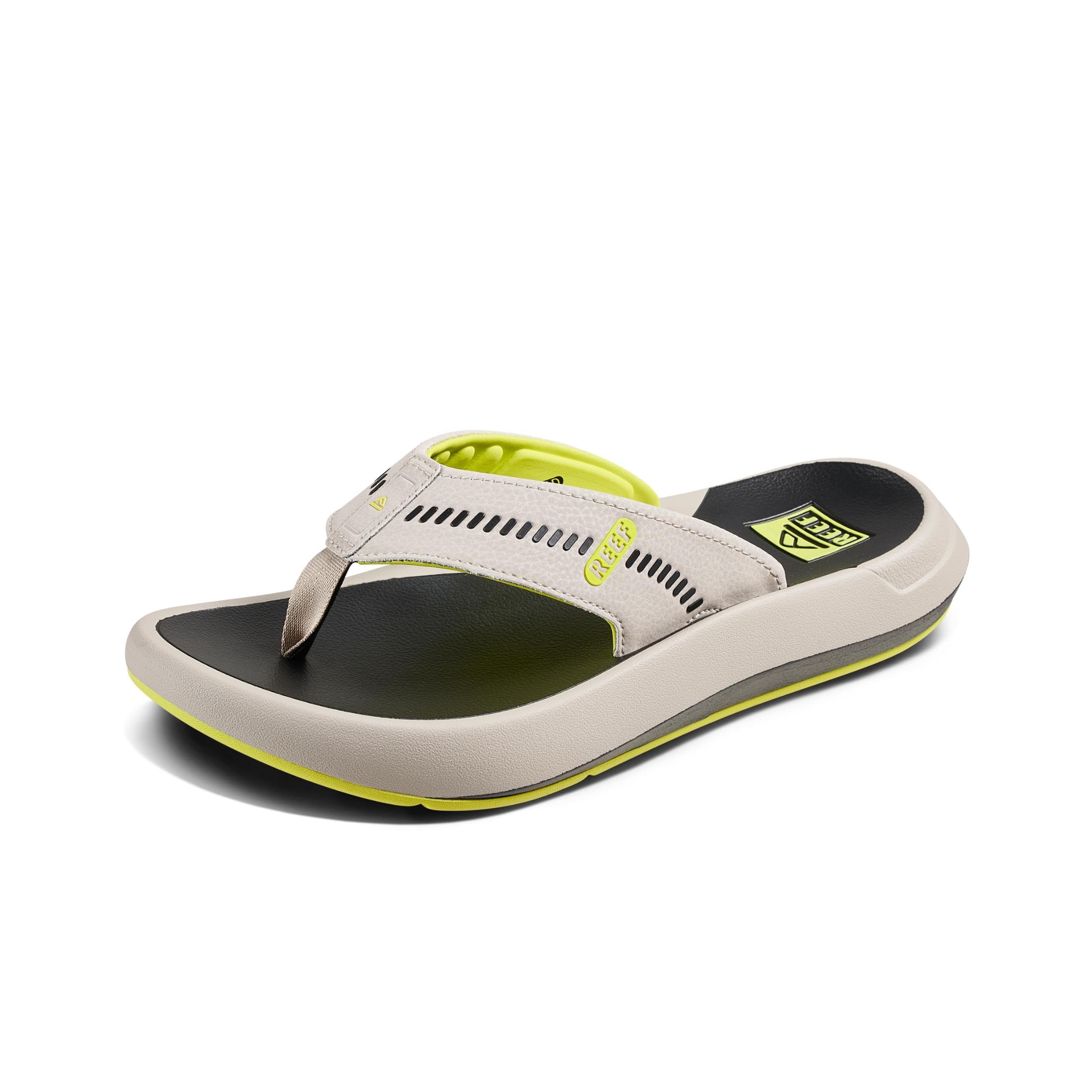 Reef Swellsole Cruiser Mens Recovery Flip Flop, Enhanced Arch Support, Water Friendly, Grey/Lime, 8 Image