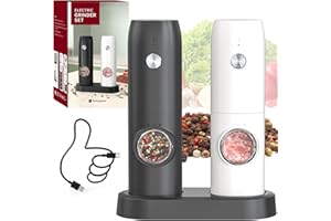 CIRCLE JOY Electric Rechargeable Salt and Pepper Grinder Set Automatic Salt and Pepper Mill with White Led Light, Adjustable 