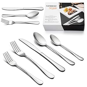 LIANYU 40-Piece Silverware Cutlery Flatware Set for 8, Stainless Steel Tableware Eating Utensils, Mirror Finish, Dishwasher Safe