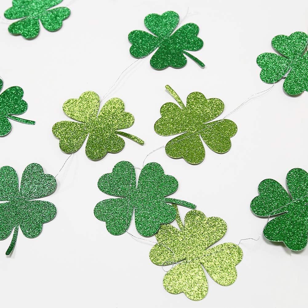 Glitter Shamrock Clover Garland for St Patricks Day Decorations Spring Party Garlands Streamer Banner Backdrop Hanging Saint Clover Decor Irish Baby Shower Wedding Birthday Parties Supplies - Image 4