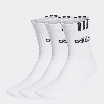 Unisex 3-Stripes Linear Half-Crew Cushioned Socks 3 Pairs, White/Black, 40-42