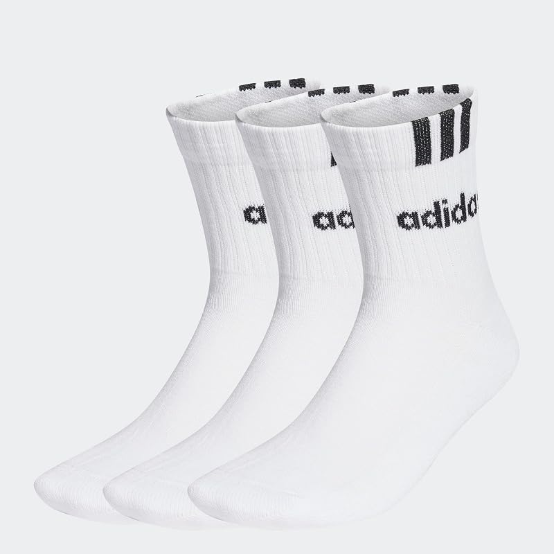 Unisex 3-Stripes Linear Half-Crew Cushioned Socks 3 Pairs, White/Black, 40-42 — Foto 1 von 3