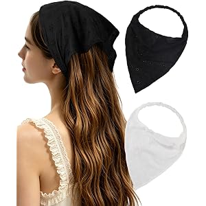 CHLINS Lace Head Scarf for Women Bandana Headband Cotton Elastic Wrap 2PCS