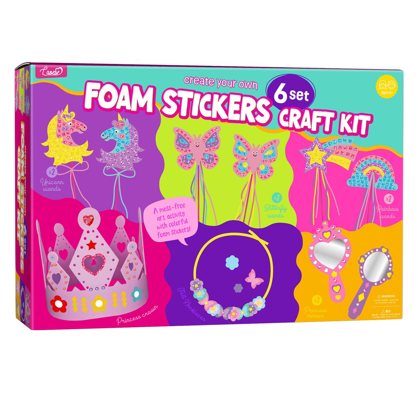 LAOESE Foam Stickers Kids Craft - 6 Set Art and Craft for Kids Ages 6-8, Princess Themed Craft Projects, Kid Toys Gift for Girls Ages 6 7 8-12