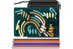 CMEECNE Sensory Activity Board, Double Side Silicone Design,Fidget Toy for ADHD & Autism,Calm Down, Stress, Anxiety, Kids 3+ & Adults Activities for Travel,Portable with Travel Bag & 20 Strings-Dark Green