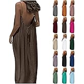 SCRRMZO Backless Cami Dresses for Women Cami Lounge Dress Backless Sleeveless House Dress Long Sundress with Back Tie