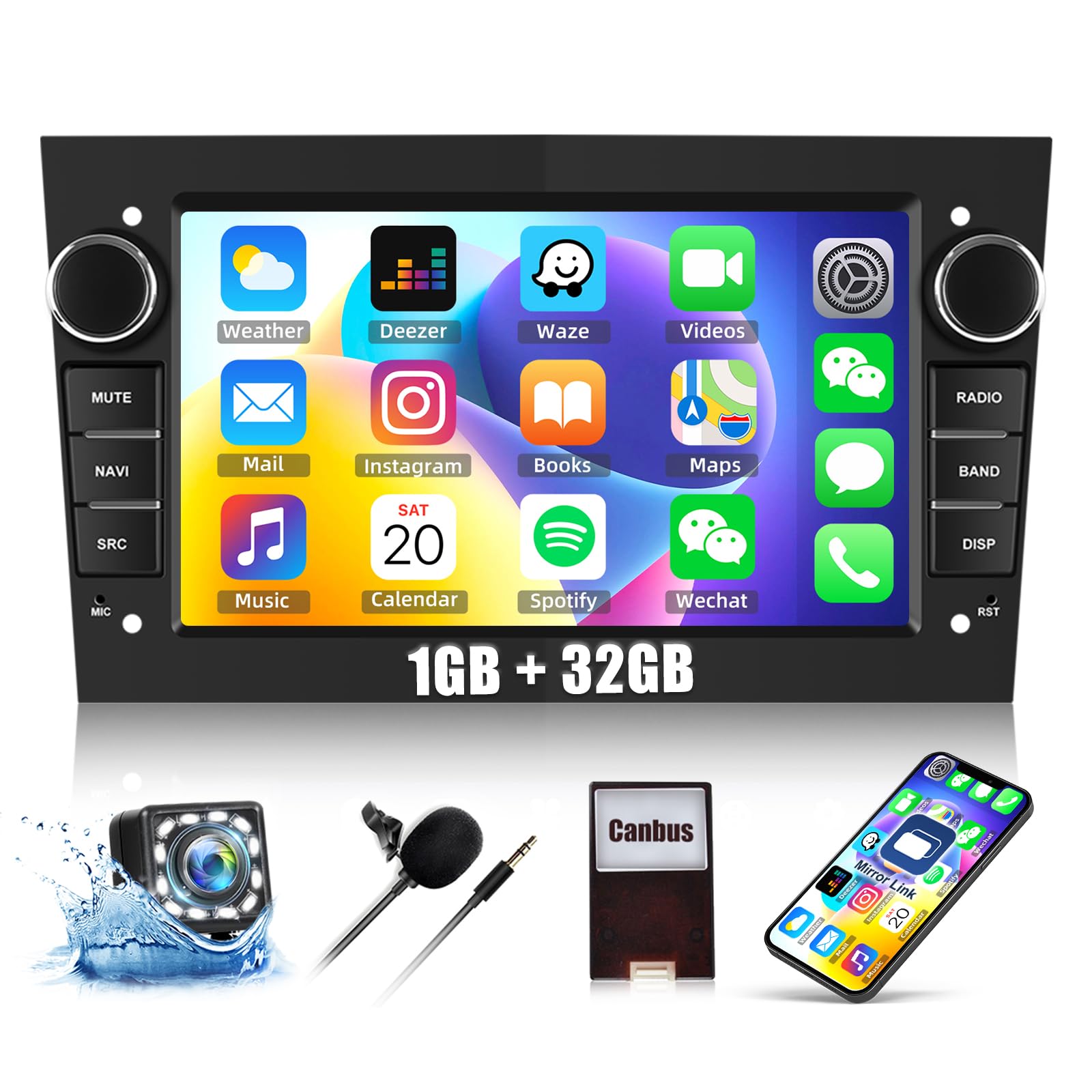 CAMECHO 1G+32G Car Radio for Vauxhall Opel Corsa Astra Vivaro Zafira Combo Support Mirror Link 7" Touch Screen Radio Android 13 Car Stereo with GPS Sat Nav Bluetooth WiFi FM Backup Camera Head Unit