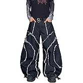 DFGIGT Men's Hip Hop Baggy Jeans Wide Leg Skater Jeans Vintage Loose Fit Denim Pants Streetwear Rock