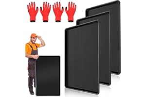 BIHAIT 3 Pcs Extra Large Oil Drip Pan – 35.4 x 24 x 1.5 Inch, Auto Oil Change Drain Tray, Heavy Duty Plastic Drip Tray for Cars, Trucks, Washing Machines & More + Oil Spill Catcher with 2 Pairs of Gloves